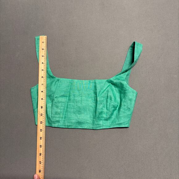 SALONI Square Seams Choli Top Washed‎ Green Linen Crop in Green Size US 0/ UK 4 - Picture 14 of 15